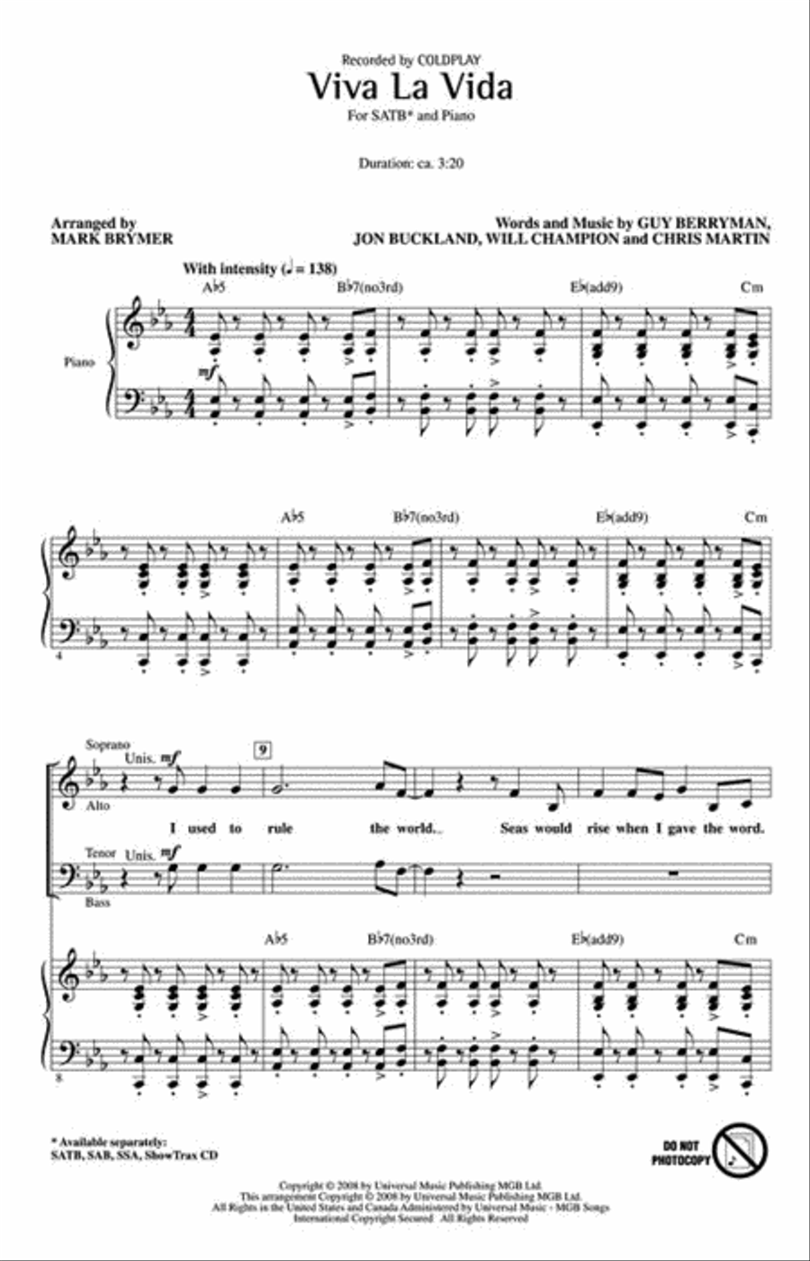 Viva La Vida Viva La Vida Choir scores gallery preview page 2