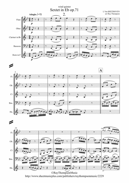 Beethoven: Wind Sextet in Eb Op.71 Mvt.2 Adagio - wind quintet image number null