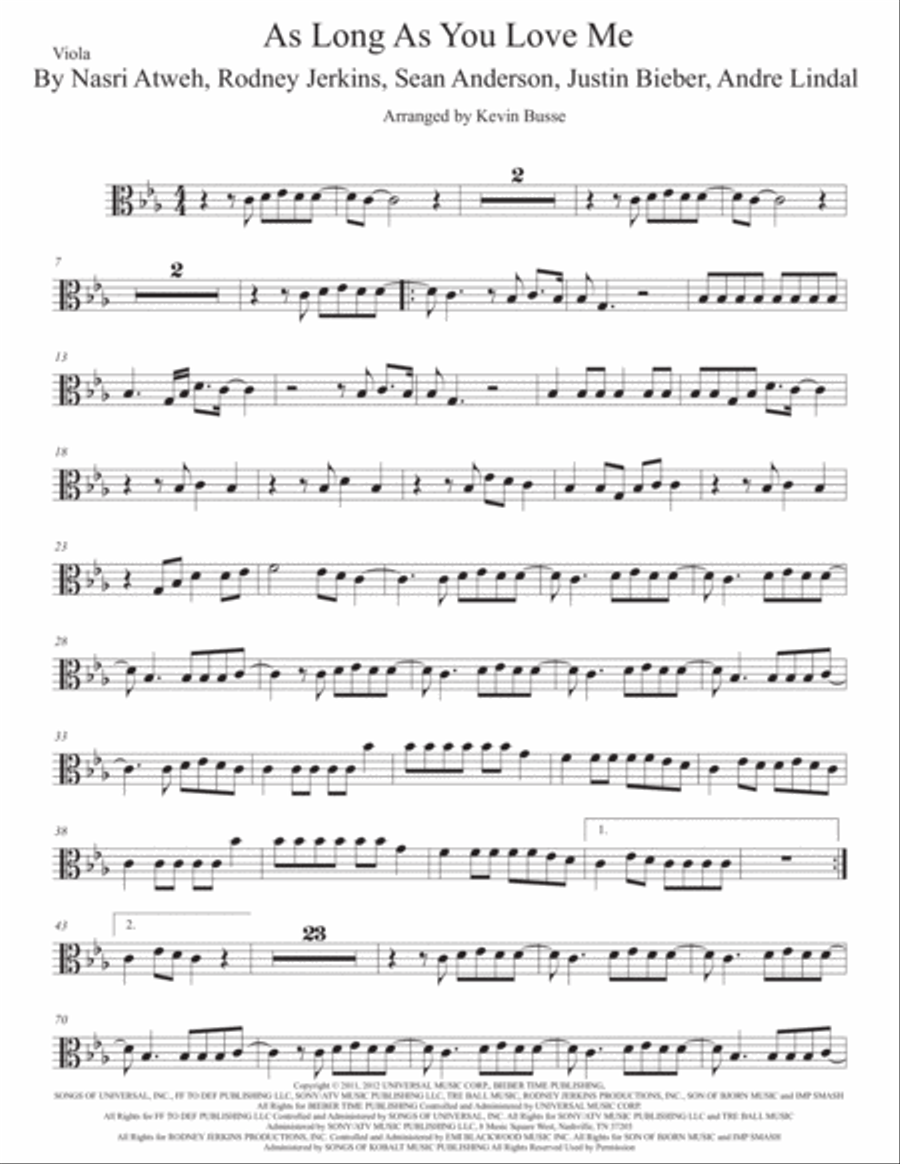 As Long As You Love Me Viola Solo scores gallery preview page 1
