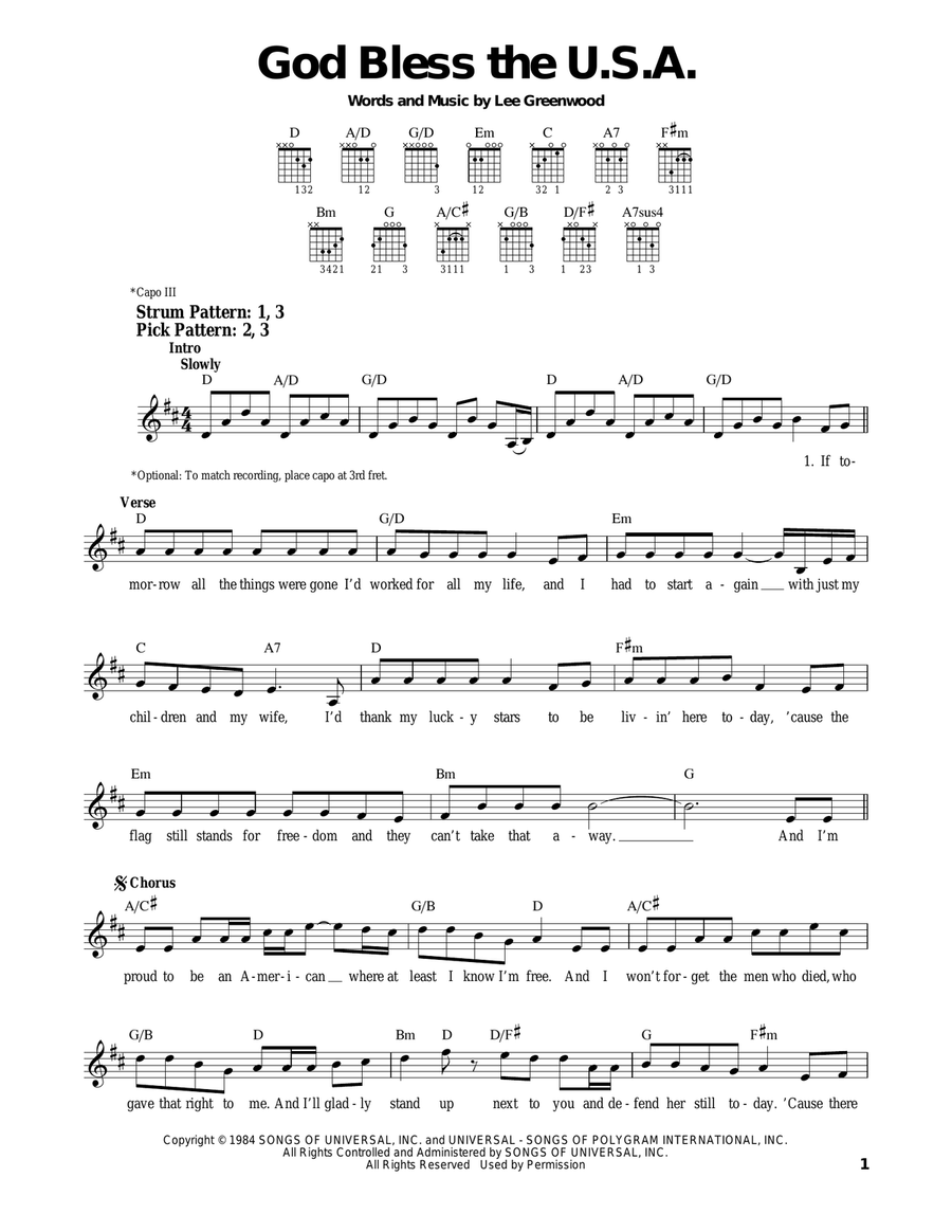 God Bless The U.S.A. Electric Guitar scores gallery preview page 1