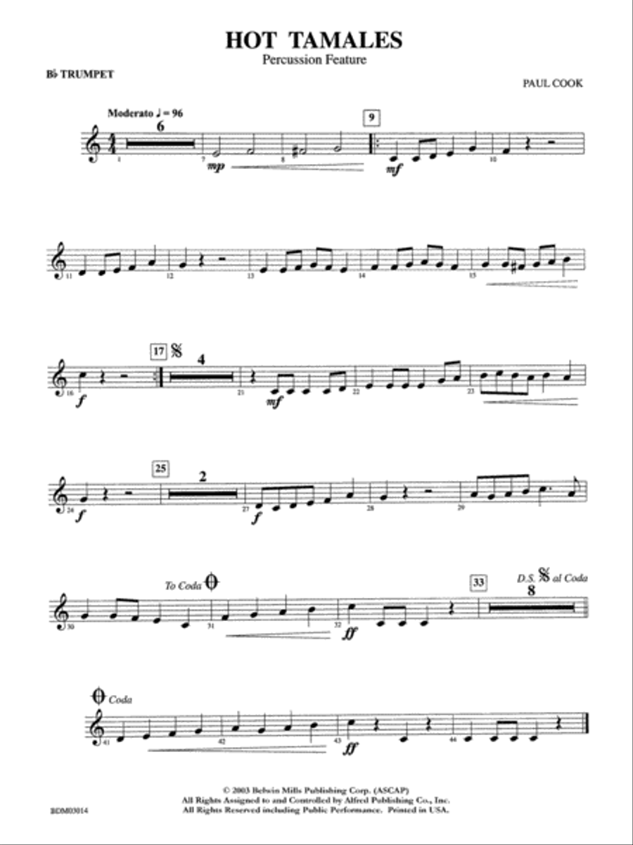 Hot Tamales (Percussion Feature): 1st B-flat Trumpet Concert Band scores gallery preview page 1