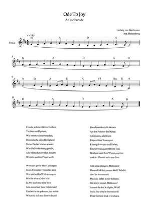 Book cover for Beethoven - Ode To Joy for voice with chords in D (Lyrics in German)