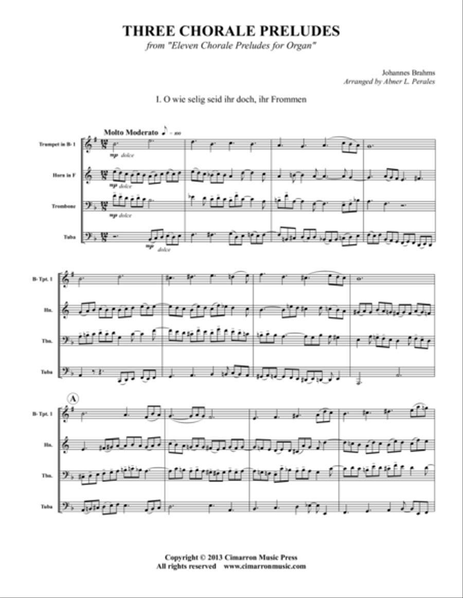 Three Chorale Preludes Brass Quartet scores gallery preview page 1