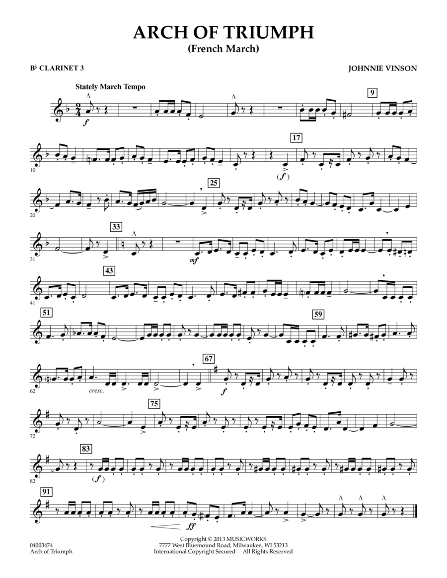 Arch of Triumph (French March) - Bb Clarinet 3 Concert Band scores gallery preview page 1