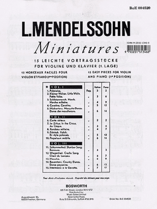 Book cover for Mendelssohn: 15 Miniatures For Violin And Piano Vol.1