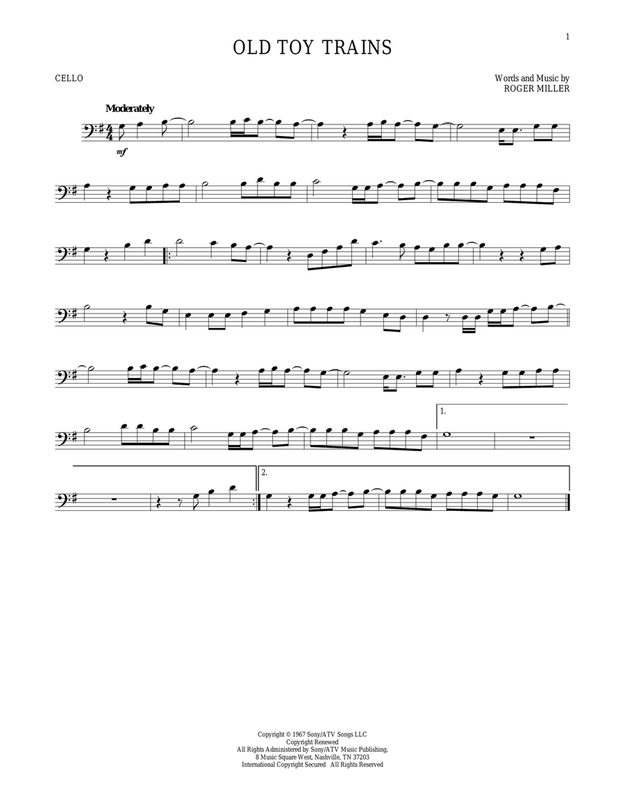 Old Toy Trains Cello Solo scores gallery preview page 1