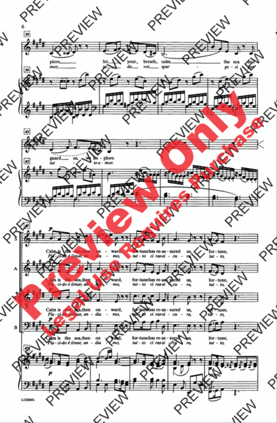 Placido è il mar Placido è il mar 4-Part scores gallery preview page 6