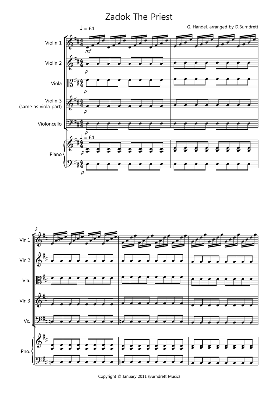 Zadok The Priest for String Quartet String Quartet scores gallery preview page 1