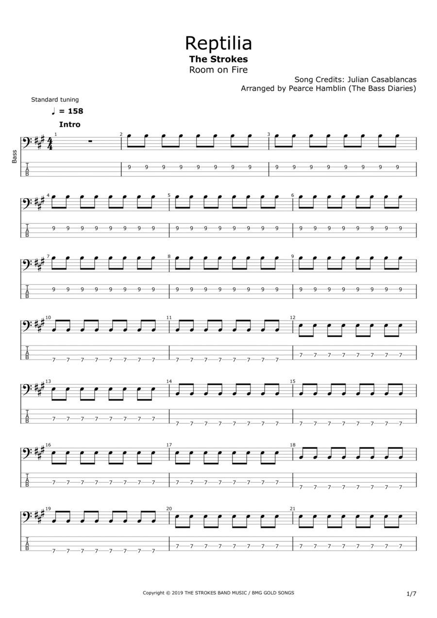Reptilia Bass Guitar scores gallery preview page 1