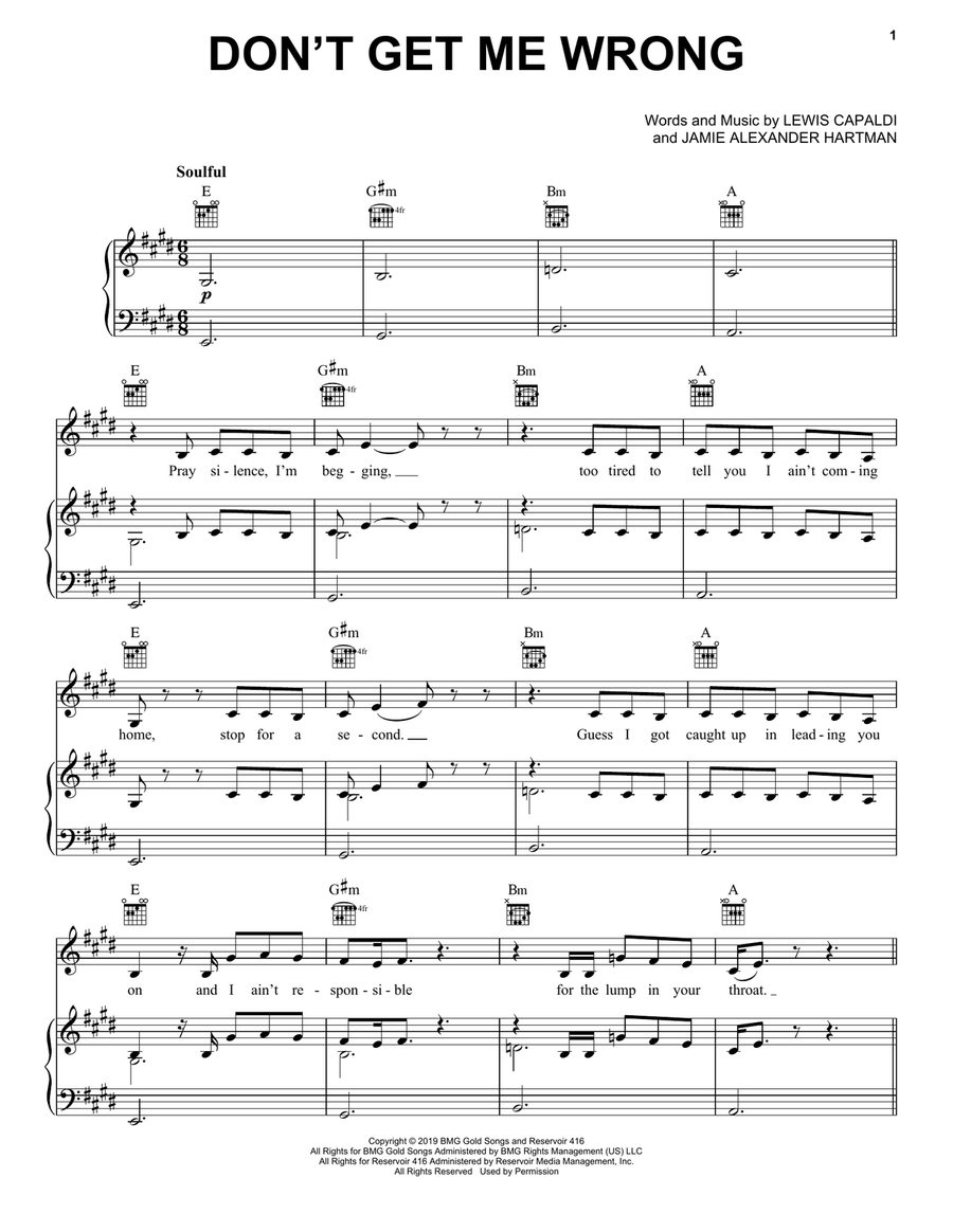 Don't Get Me Wrong Piano, Vocal, Guitar scores gallery preview page 1