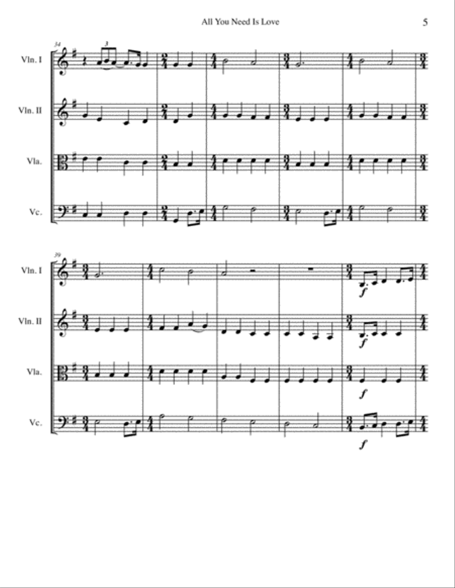 All You Need Is Love String Quartet scores gallery preview page 5