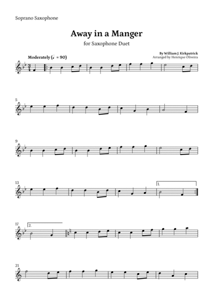 Away in a Manger (Saxophone Duet) - Beginner Level image number null
