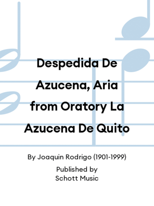 Book cover for Despedida De Azucena, Aria from Oratory La Azucena De Quito