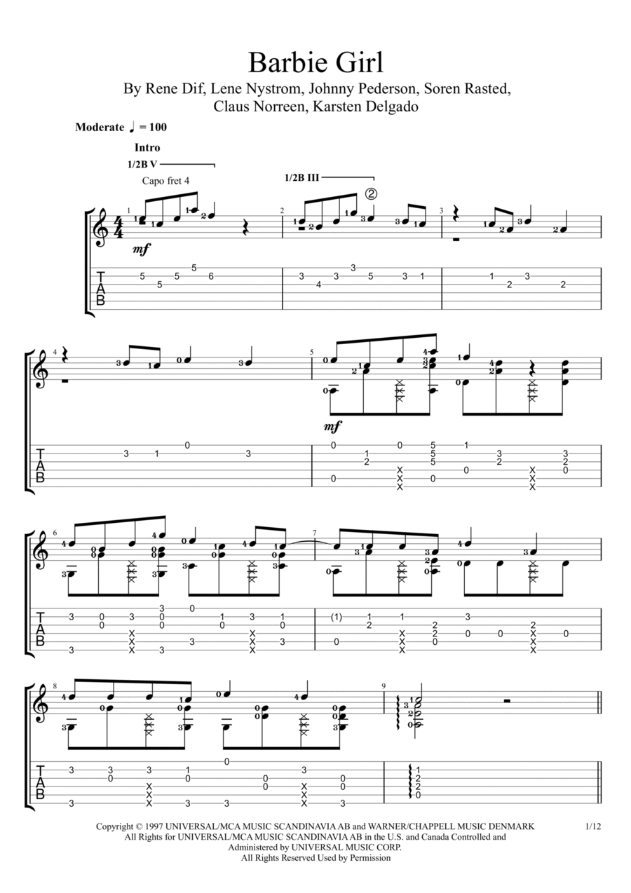Barbie Girl Barbie Girl Electric Guitar scores gallery preview page 1