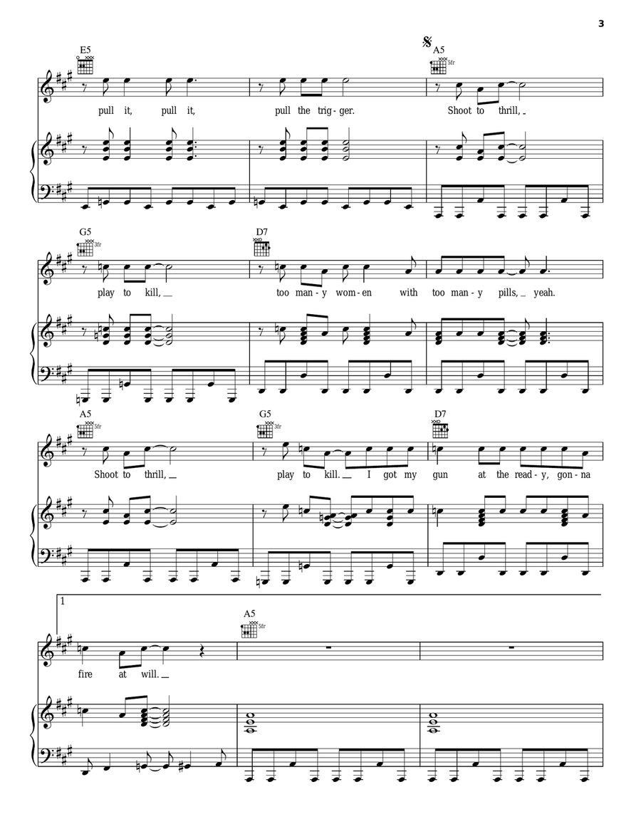Shoot To Thrill Piano, Vocal, Guitar scores gallery preview page 3