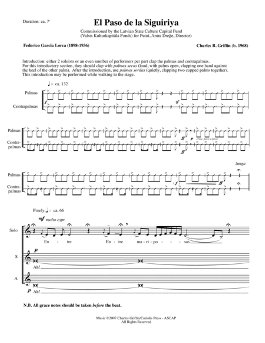 El Paso de la Siguiriya - SSAA, Mezzo Soloist, and rhythm clapping in Flamenco style SSAA scores gallery preview page 2