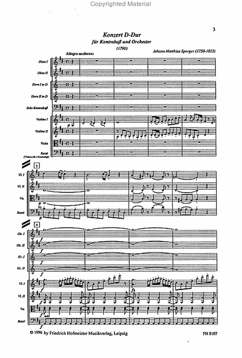 Konzert Nr. 15 D-Dur fur Kontrabass und Orchester/ Partitur