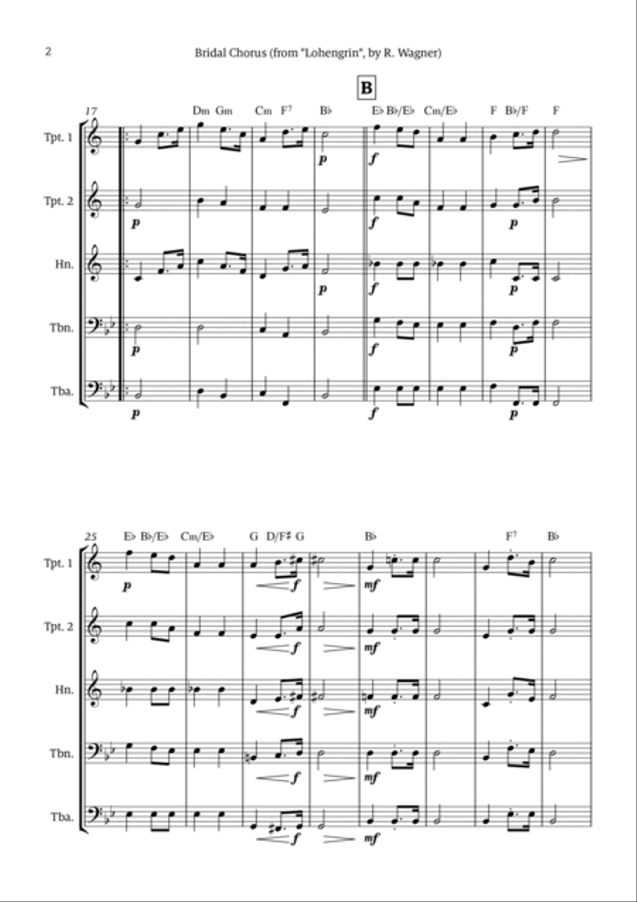 Bridal Chorus (Here Comes The Bride) Brass Quintet scores gallery preview page 2