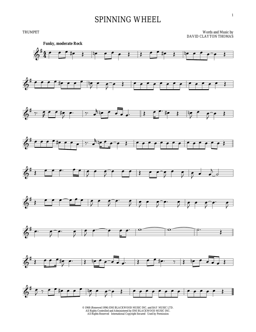 Spinning Wheel Trumpet Solo scores gallery preview page 1