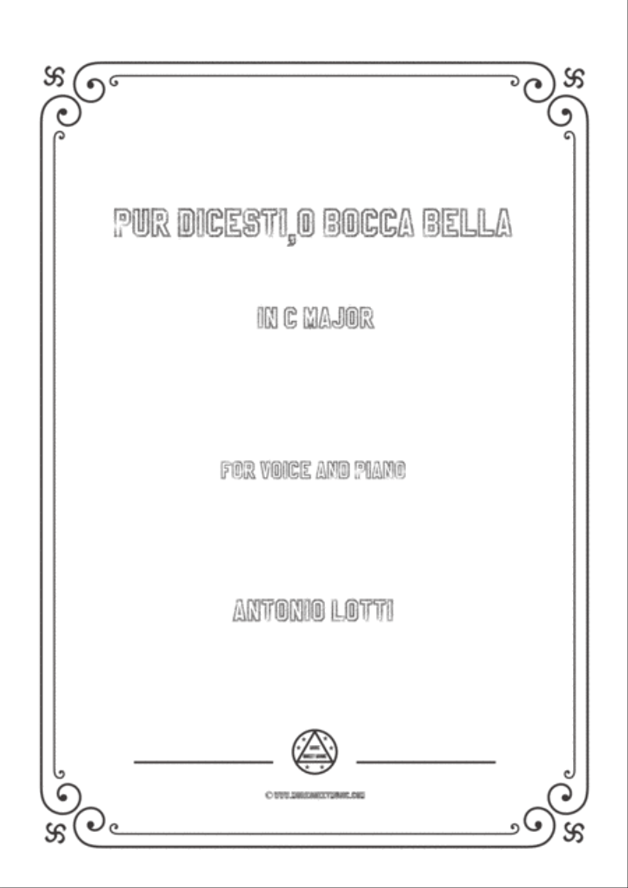Lotti-Pur dicesti,o bocca bella in C Major,for Voice and Piano Voice Solo scores gallery preview page 1