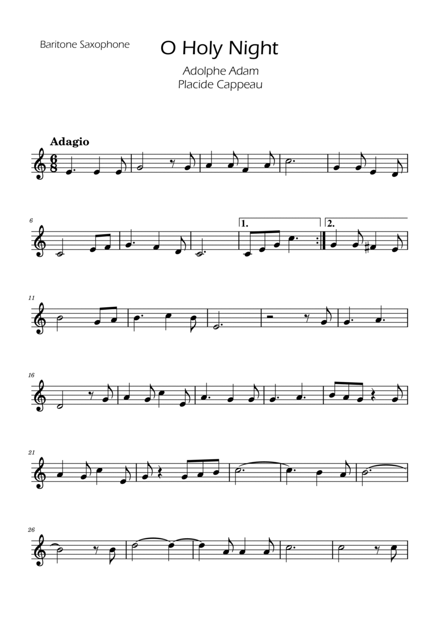 O Holy Night - Baritone Sax Solo w/ Piano Baritone Saxophone scores gallery preview page 1