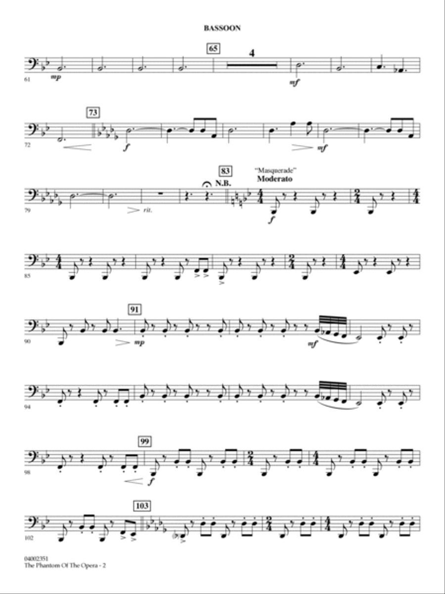 The Phantom Of The Opera (Soundtrack Highlights) (arr. Paul Murtha) - Bassoon Concert Band scores gallery preview page 2