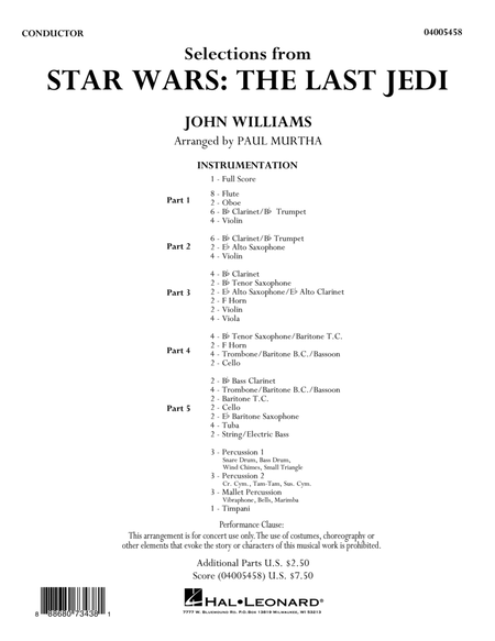 Selections from Star Wars: The Last Jedi - Conductor Score (Full Score)