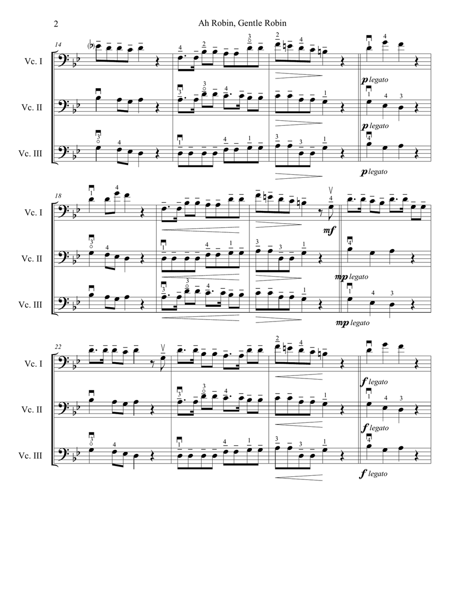 William Cornysh Ah Robin for 3 Cellos String Trio scores gallery preview page 2