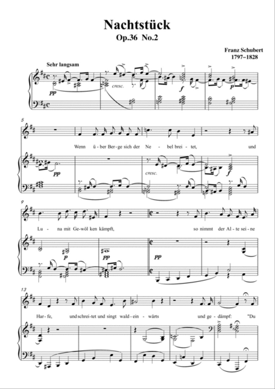 Schubert-Nachtstück,Op.36 No.2 in b minor,for Vocal and Piano Voice scores gallery preview page 2