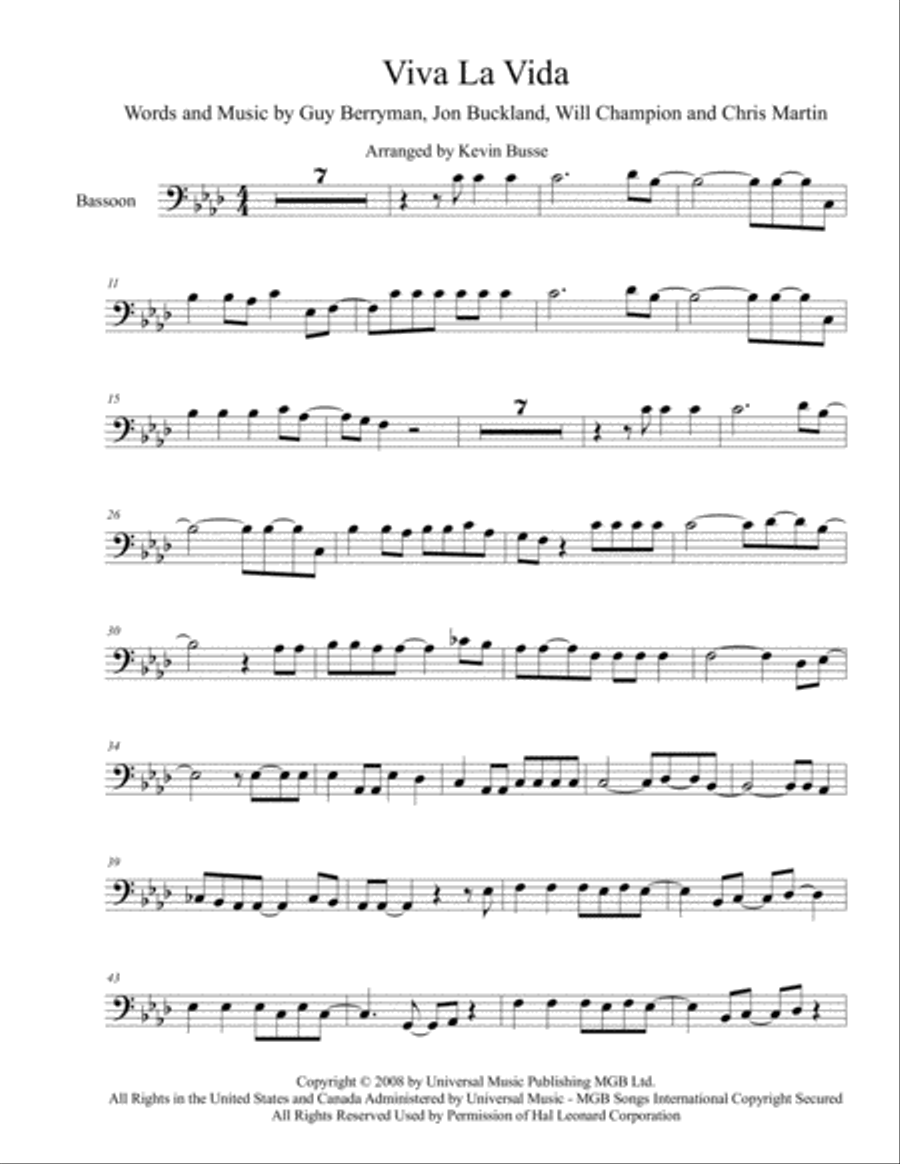 Viva La Vida Viva La Vida Bassoon Solo scores gallery preview page 1