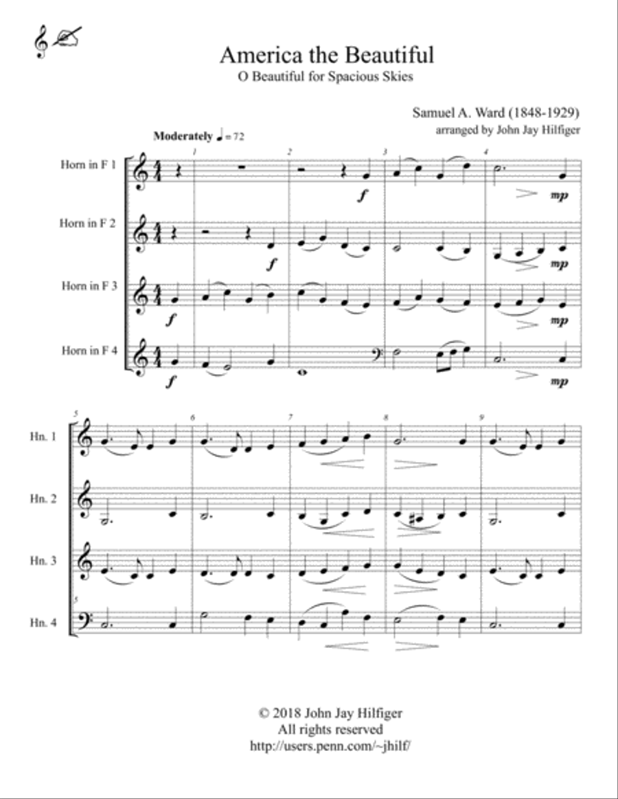 America the Beautiful for French Horn Quartet French Horn Quartet scores gallery preview page 3