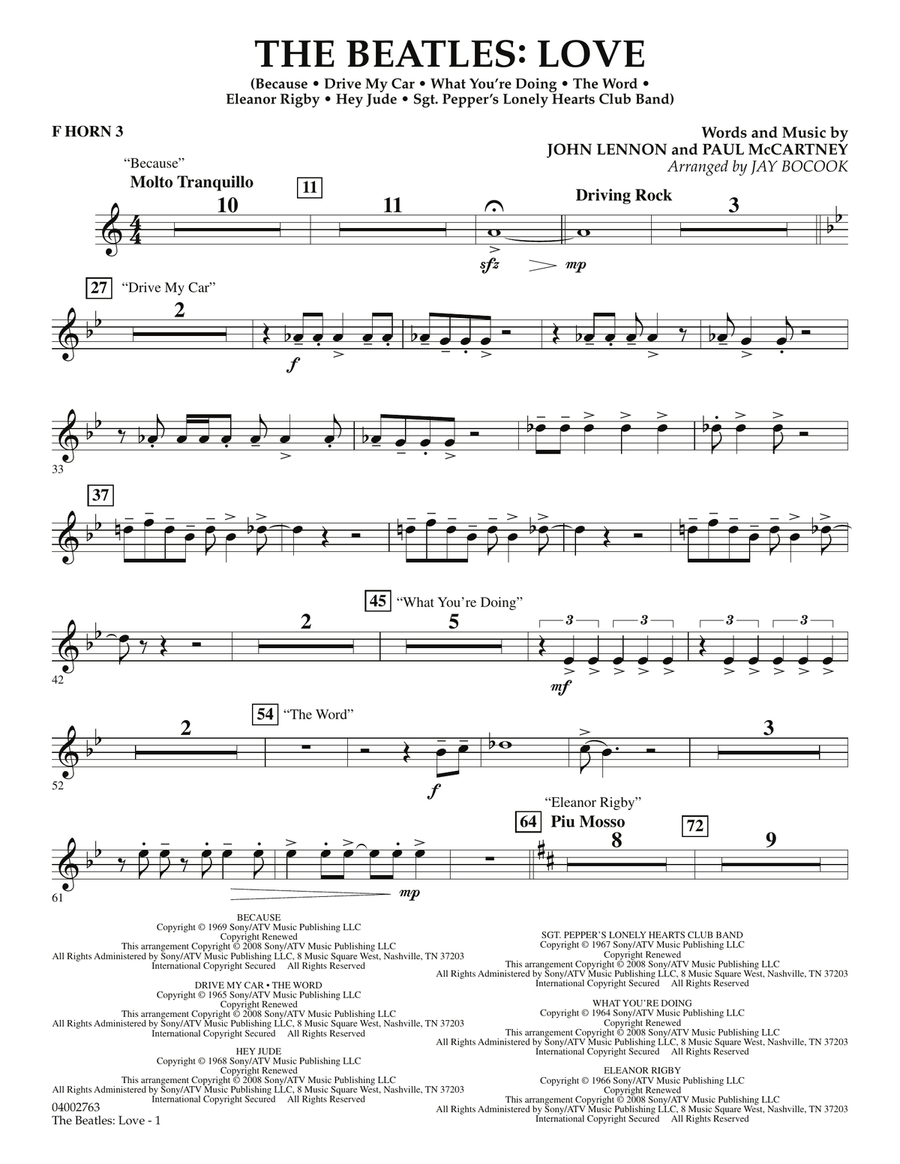 The Beatles: Love - F Horn 3 Concert Band scores gallery preview page 1