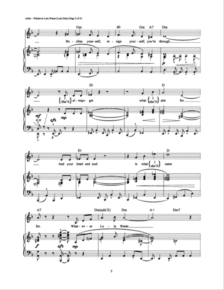 Whatever Lola Wants (Lola Gets) Piano, Vocal, Guitar scores gallery preview page 2