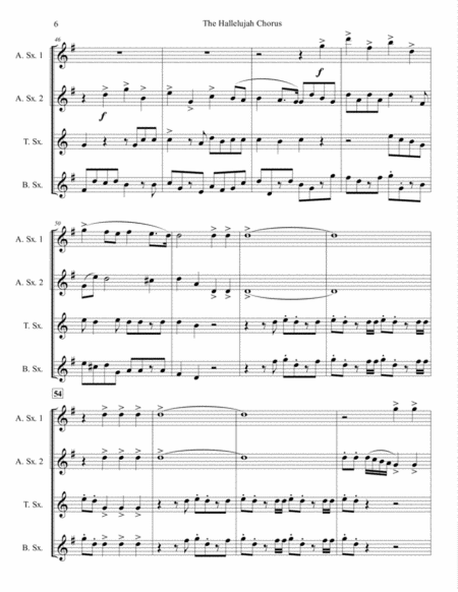 The Hallelujah Chorus for Saxophone Quartet (SATB or AATB) image number null