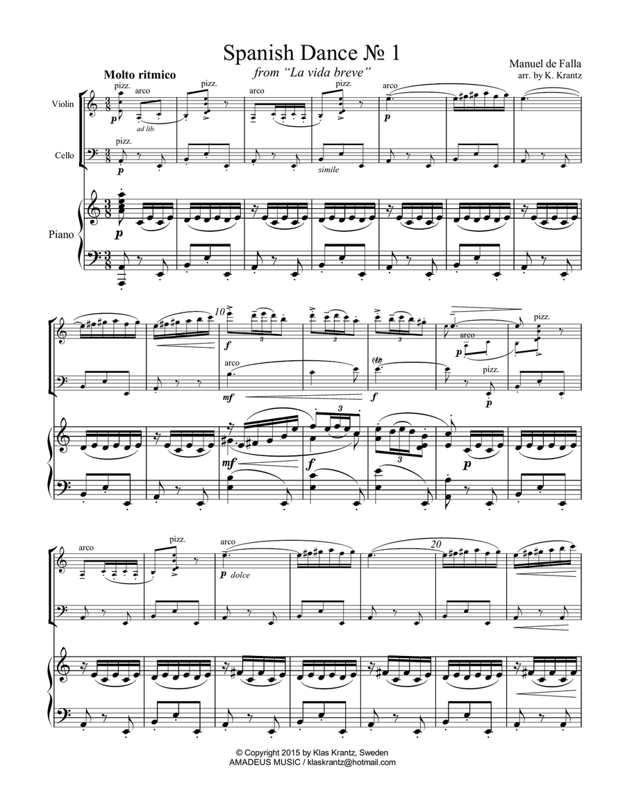 Spanish Dance No. 1, Danza from La vida breve for piano trio Piano Trio scores gallery preview page 2