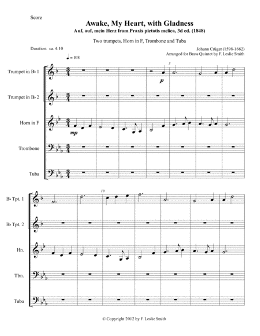 Awake, My Heart, with Gladness Brass Ensemble scores gallery preview page 2