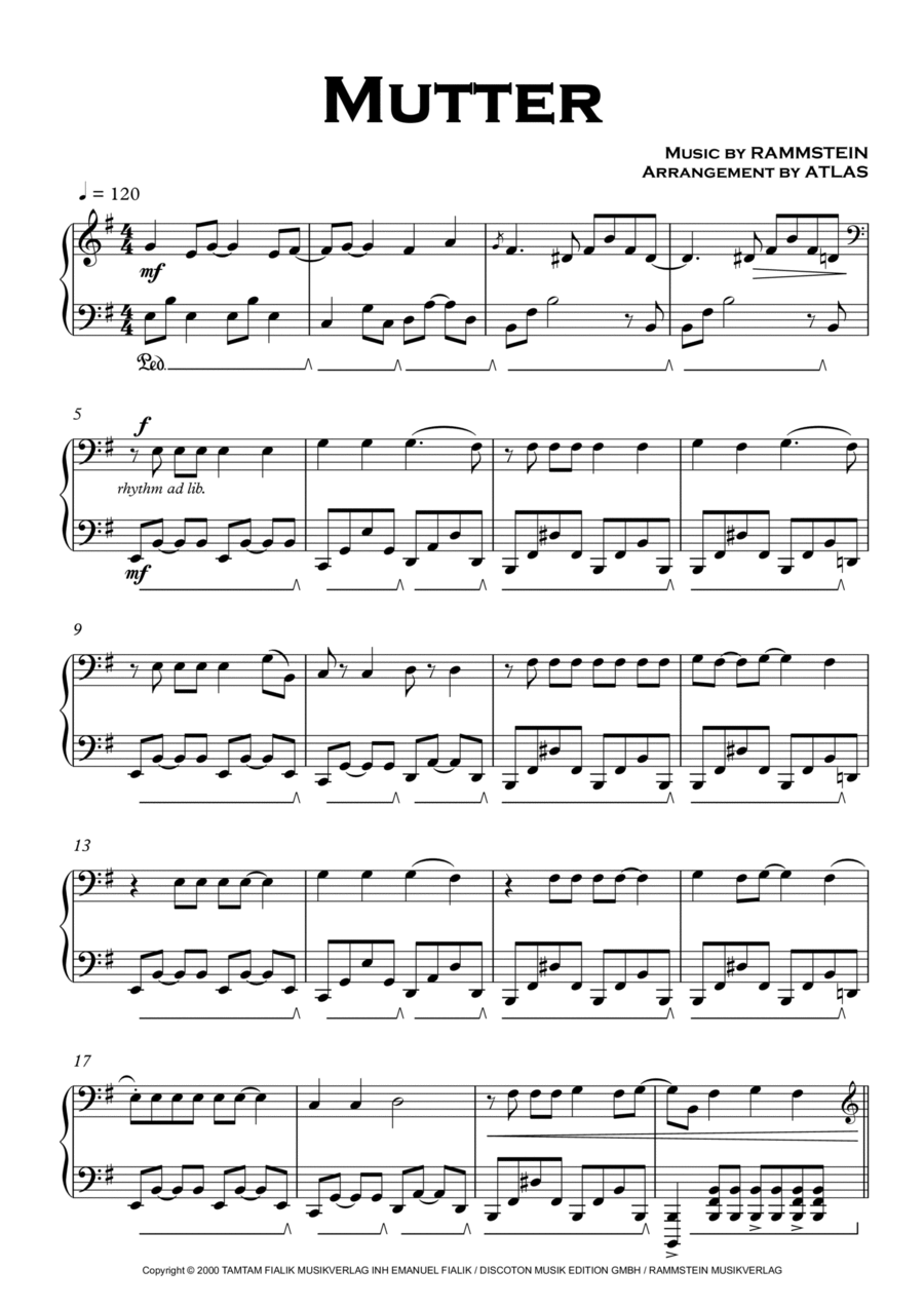 Mutter Piano Solo scores gallery preview page 1