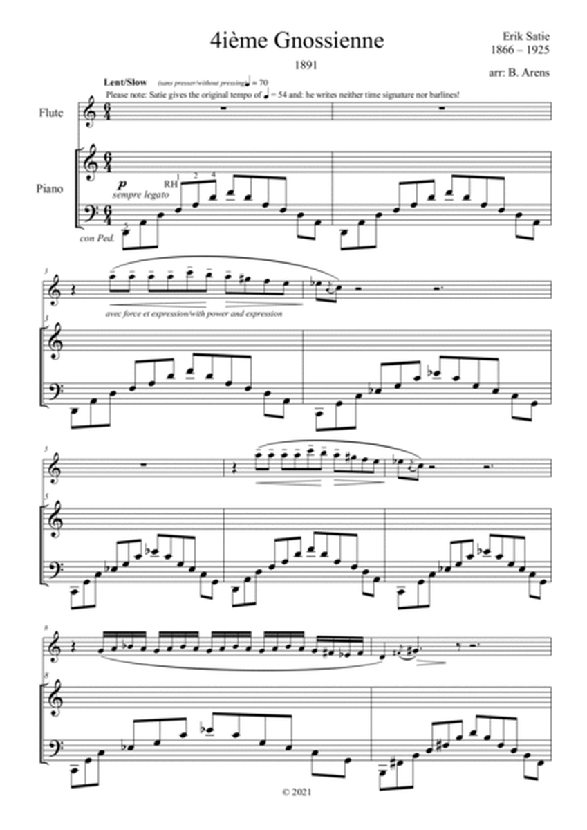 4ième Gnossienne arranged for Flute and Piano