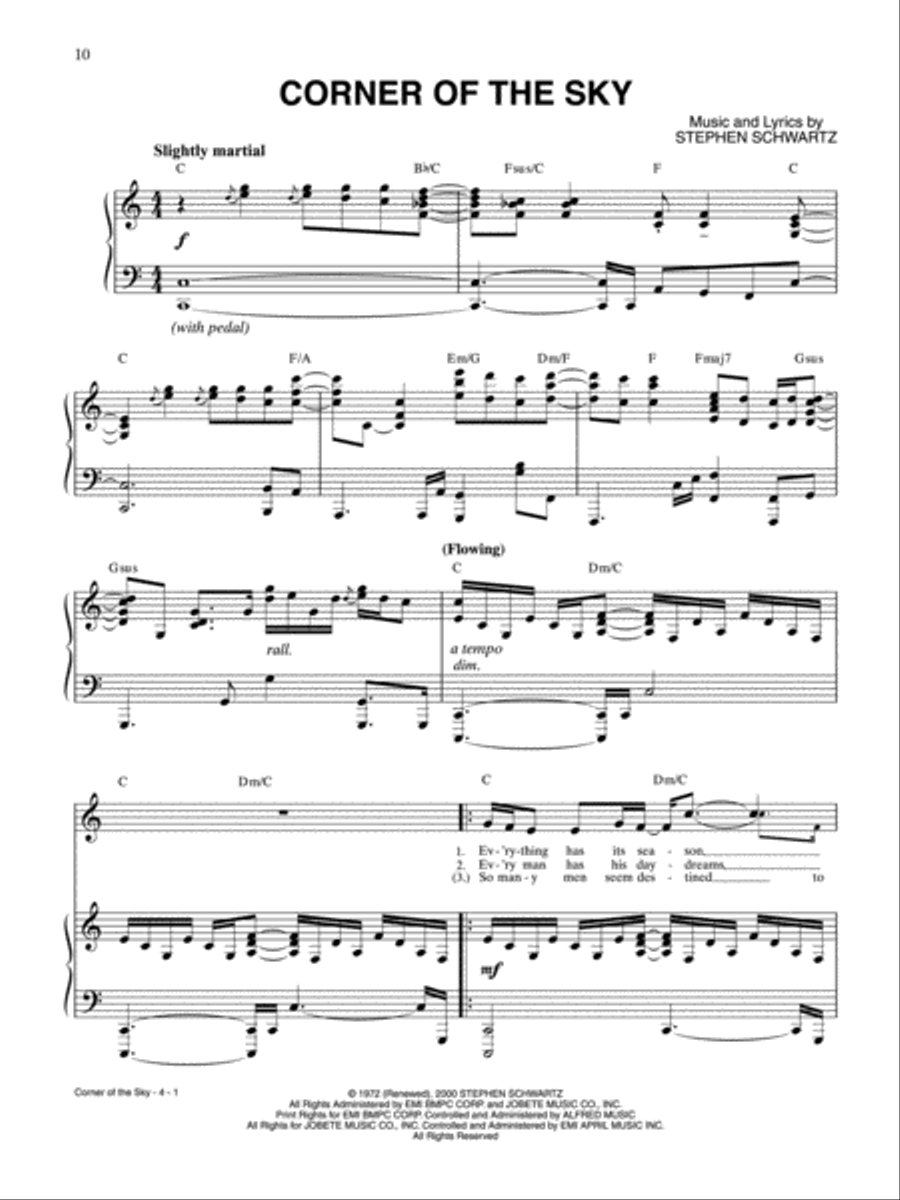 Corner of the Sky (from Pippin) Piano, Vocal, Guitar scores gallery preview page 1