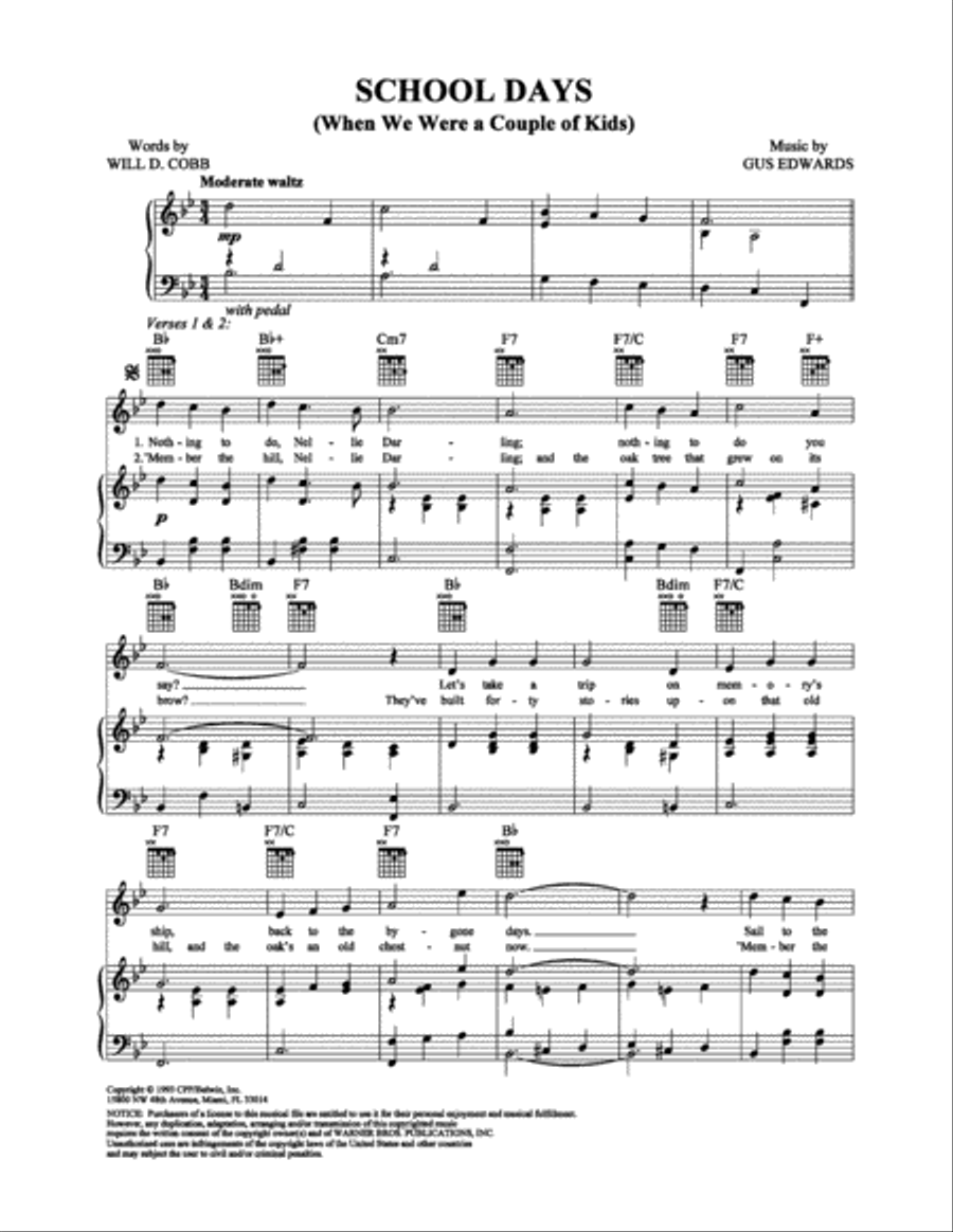 School Days (When We Were a Couple of Kids) Piano, Vocal, Guitar scores gallery preview page 1