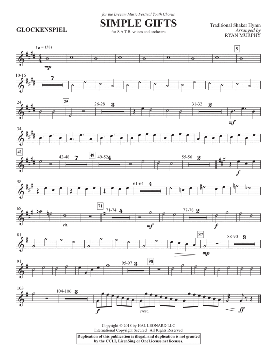 Simple Gifts - Glockenspiel Choir scores gallery preview page 1