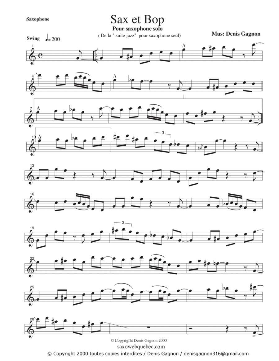 Sax et Bop (Suite jazz pour saxophone seul) Alto Saxophone scores gallery preview page 1