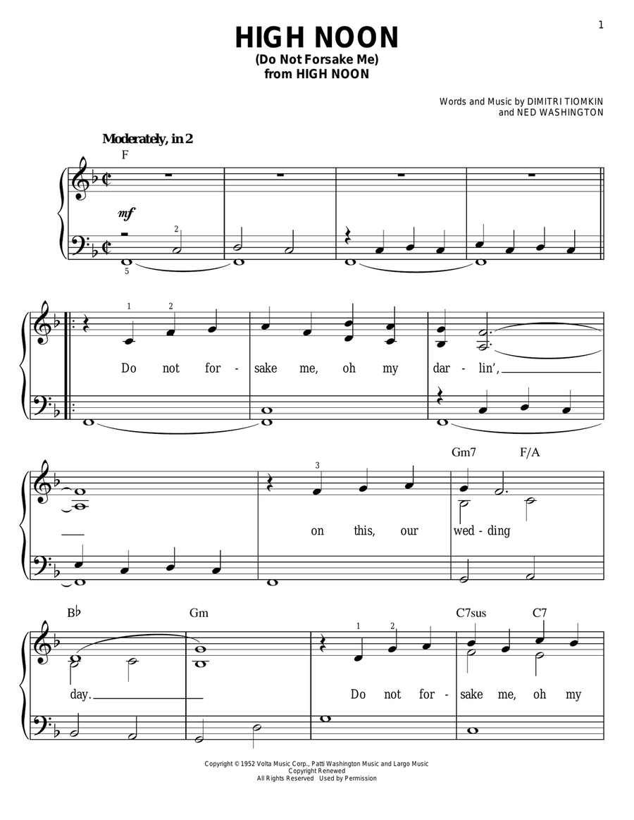 High Noon (Do Not Forsake Me) Easy Piano scores gallery preview page 1