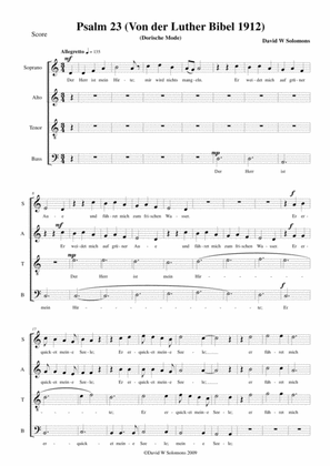 Psalm 23 (The Lord is my shepherd) in Martin Luther's translation (Der Herr ist mein Hirte) SATB