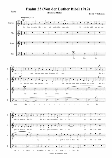 Psalm 23 (The Lord is my shepherd) in Martin Luther's translation (Der Herr ist mein Hirte) SATB image number null