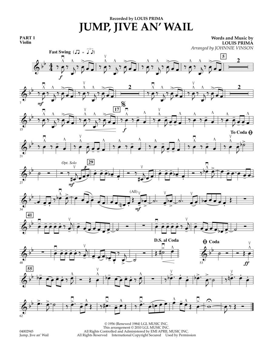 Jump, Jive An' Wail - Pt.1 - Violin Concert Band scores gallery preview page 1