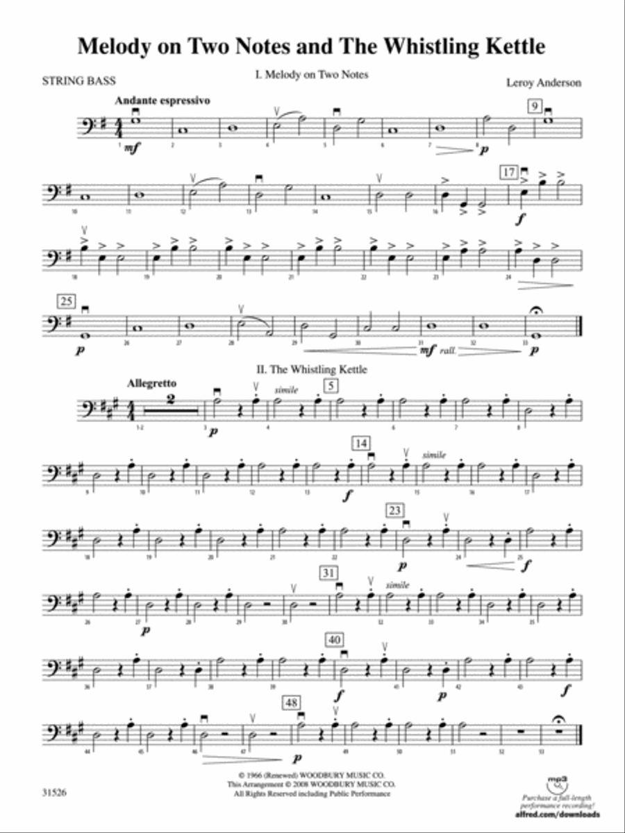 Melody on Two Notes and The Whistling Kettle: String Bass String Orchestra scores gallery preview page 1