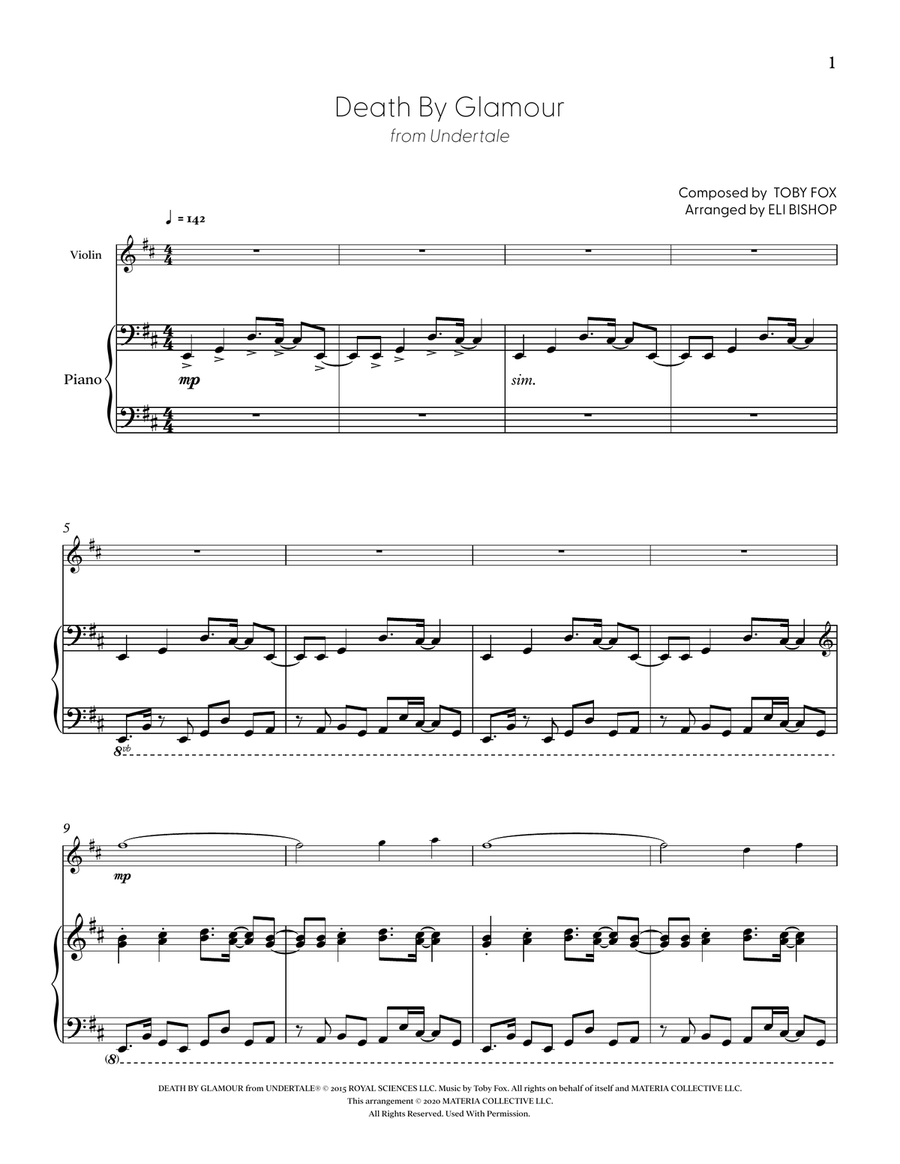 Death by Glamour (from UNDERTALE) (for Solo Violin with Piano Accompaniment) Violin Solo scores gallery preview page 2