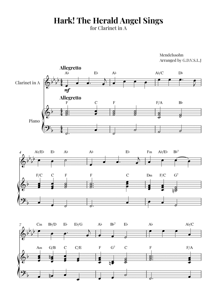 Hark! The Herald Angel Sings A Clarinet scores gallery preview page 1