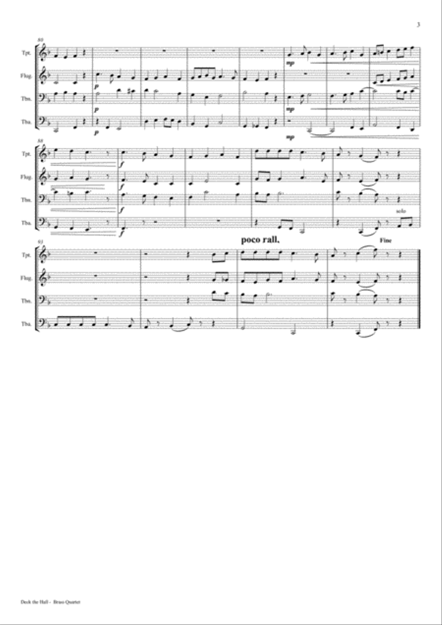 Deck the halls - Christmas Carol - Polyphonic - Brass Quartet Brass Quartet scores gallery preview page 3